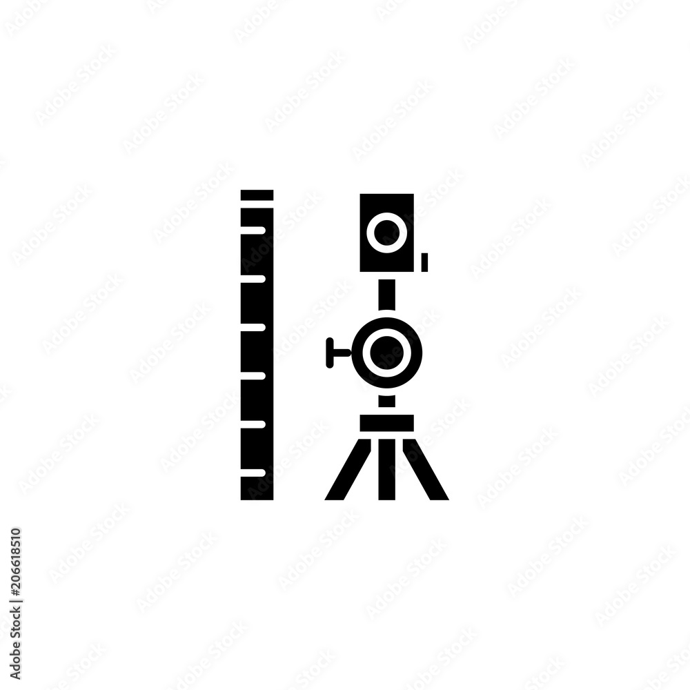 Measuring tools black icon concept. Measuring tools flat vector symbol, sign, illustration. Measuring tools black icon concept. Measuring tools flat vector symbol, sign, illustration.