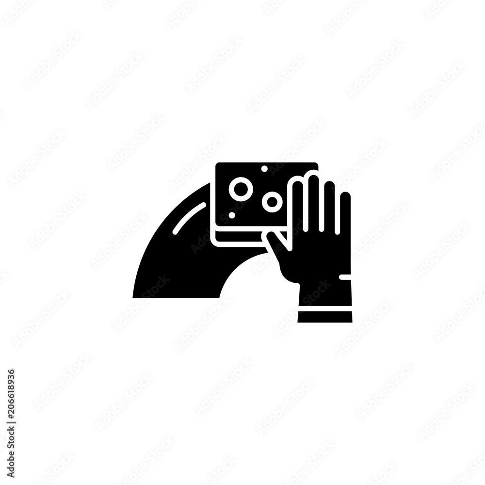 Moist mopping black icon concept. Moist mopping flat  vector symbol, sign, illustration.