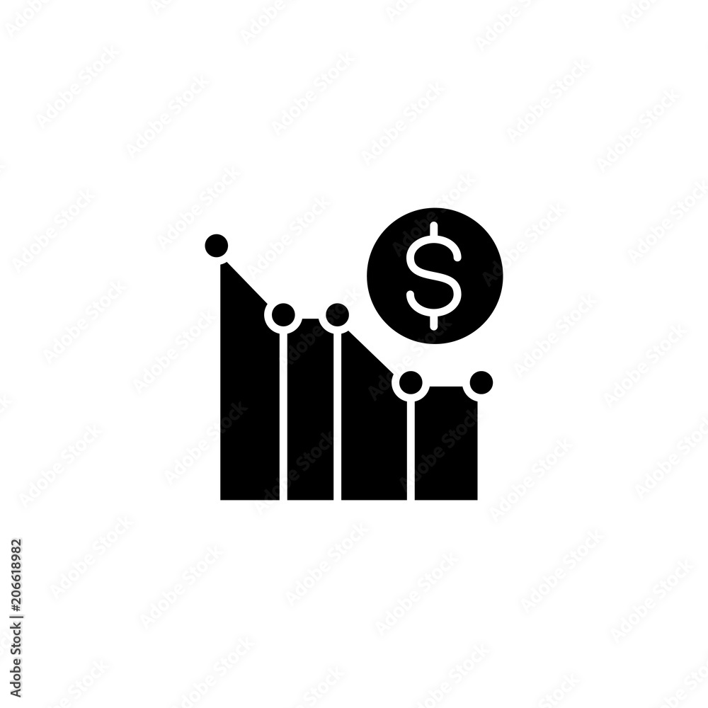 Money loss black icon concept. Money loss flat vector symbol, sign, illustration. Money loss black icon concept. Money loss flat vector symbol, sign, illustration.
