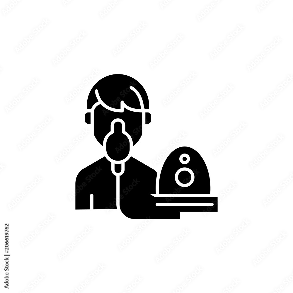 Oxygen mask black icon concept. Oxygen mask flat  vector symbol, sign, illustration.