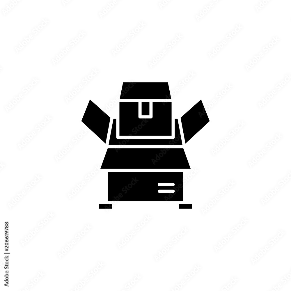 Package parcel black icon concept. Package parcel flat vector symbol, sign, illustration. Package parcel black icon concept. Package parcel flat vector symbol, sign, illustration.
