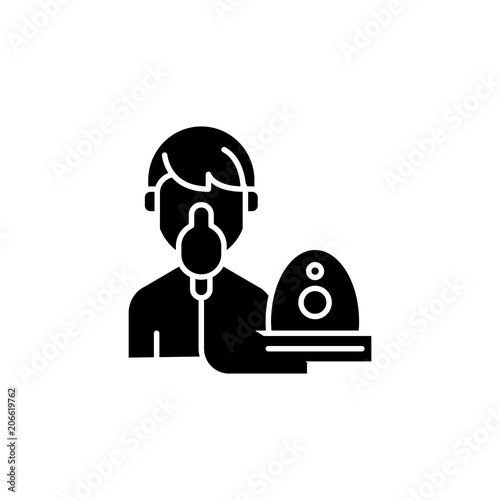 Oxygen mask black icon concept. Oxygen mask flat  vector symbol, sign, illustration.