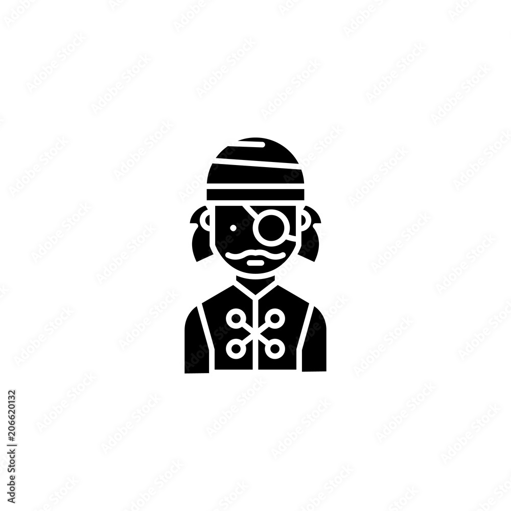 Pirate black icon concept. Pirate flat  vector symbol, sign, illustration.
