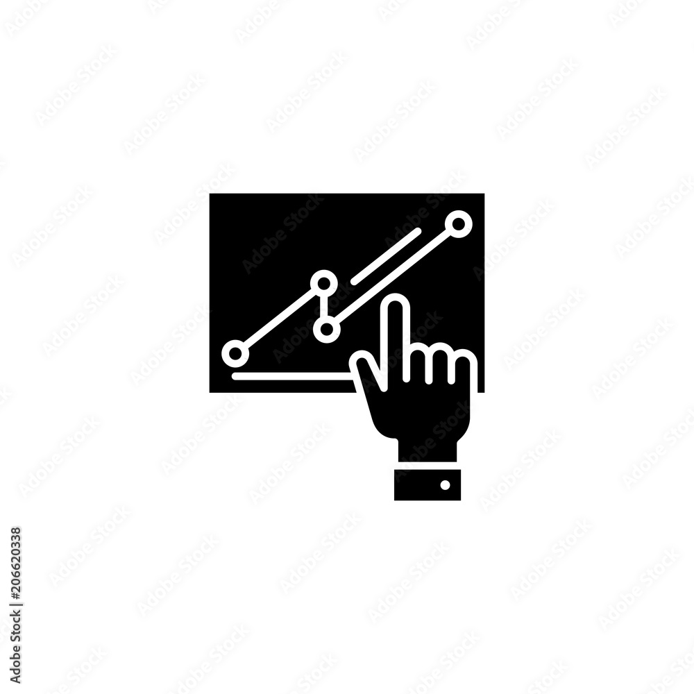 Presentation growth analytics black icon concept. Presentation growth analytics flat  vector symbol, sign, illustration.