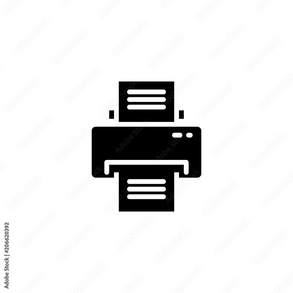 Printer black icon concept. Printer flat vector symbol, sign, illustration. Printer black icon concept. Printer flat vector symbol, sign, illustration.
