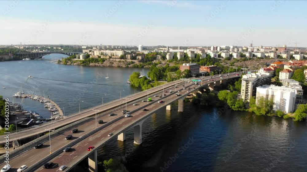 Hyperlapse / aerial shot of Essingeleden, a highway in central Stockholm Hyperlapse / aerial shot of Essingeleden, a highway in central Stockholm