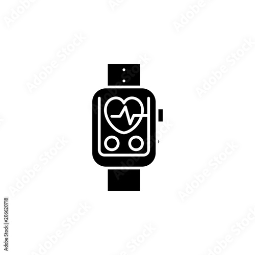 Pulsometer black icon concept. Pulsometer flat  vector symbol, sign, illustration.