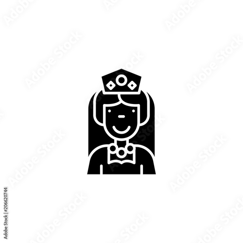 Queen black icon concept. Queen flat vector symbol, sign, illustration.