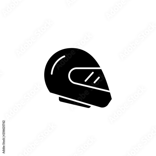 Racing helmet black icon concept. Racing helmet flat  vector symbol, sign, illustration.
