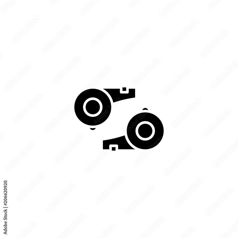 Referee's whistle black icon concept. Referee's whistle flat  vector symbol, sign, illustration.