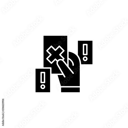 Red card black icon concept. Red card flat  vector symbol, sign, illustration.
