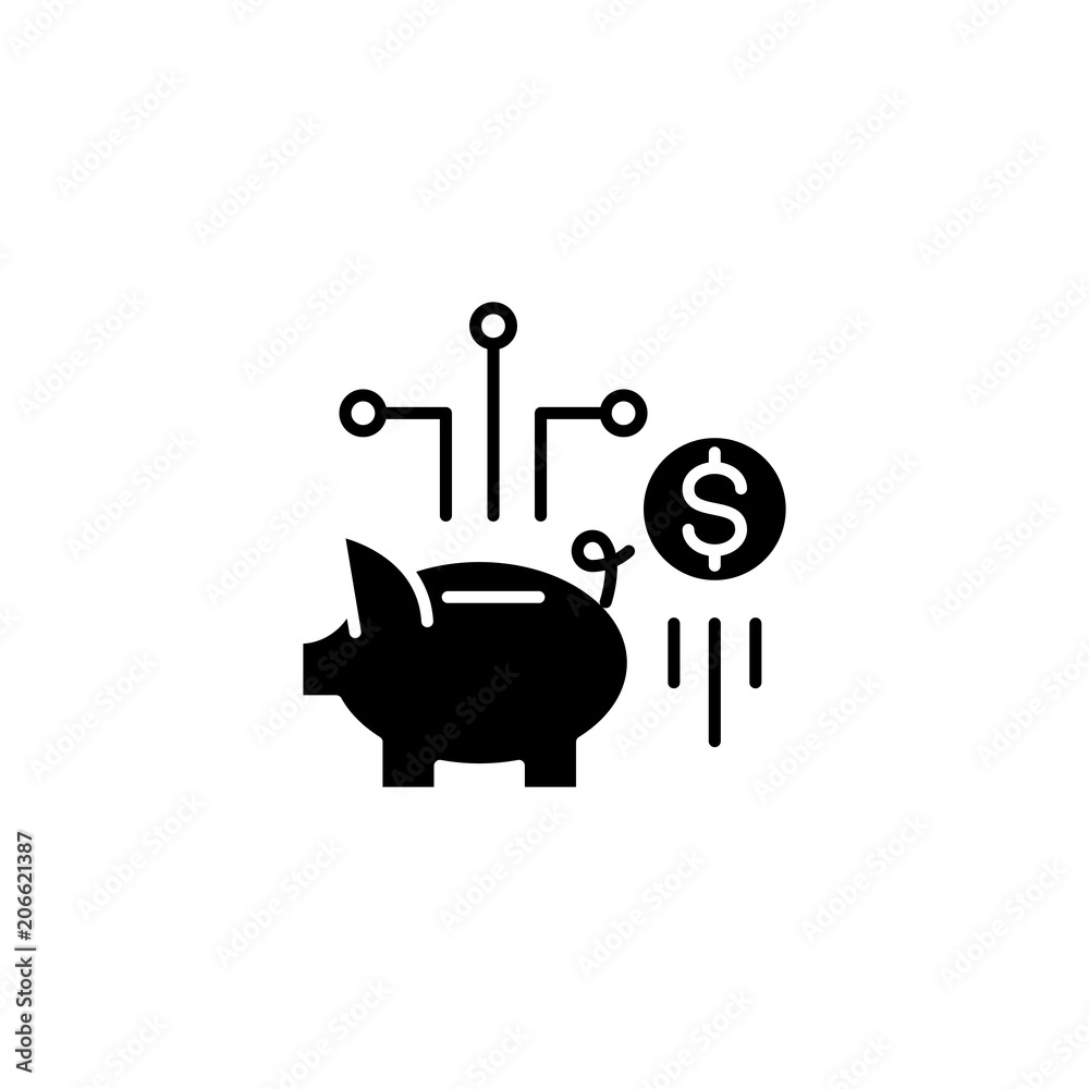 Savings black icon concept. Savings flat  vector symbol, sign, illustration.