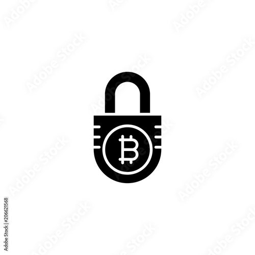 Security of bitcoin funds black icon concept. Security of bitcoin funds flat  vector symbol, sign, illustration.