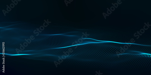 Digital technology wave. Futuristic blue vector illustration. Big data. Low poly shape dots.