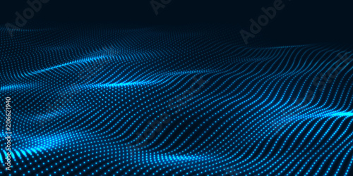 Digital technology wave. Futuristic blue vector illustration. Big data. Low poly shape dots.