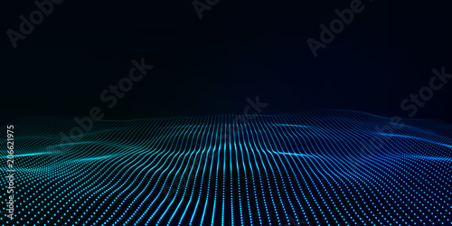 Big data. Futuristic technology blue background. Cyber technology. Technology background. Wave 3d. photo