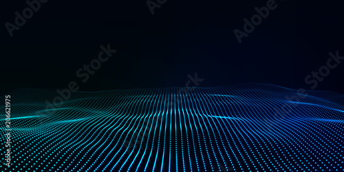 Big data. Futuristic technology blue background. Cyber technology. Technology background. Wave 3d.