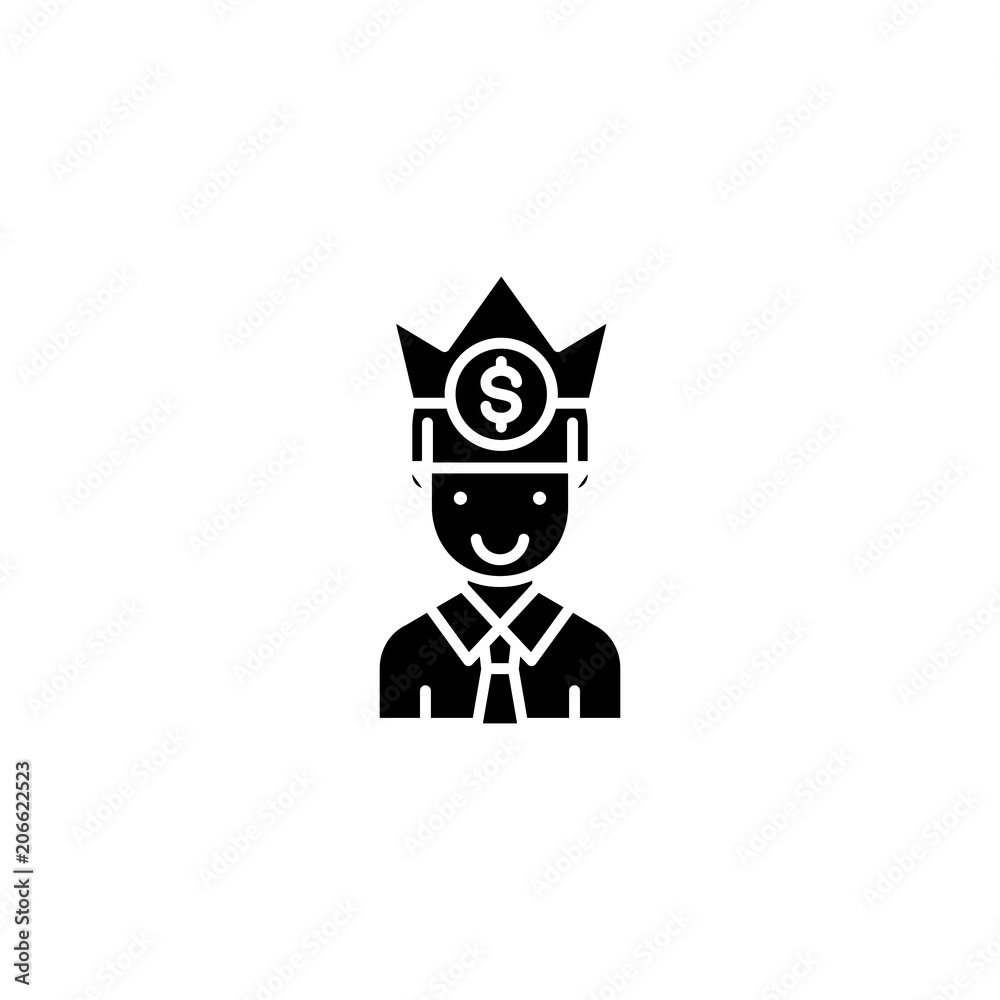 Successful businessman black icon concept. Successful businessman flat  vector symbol, sign, illustration.