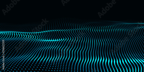 Big data. Futuristic technology blue background. Cyber technology. Technology background. Wave 3d.