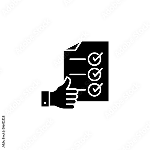 Successful completion black icon concept. Successful completion flat  vector symbol, sign, illustration.