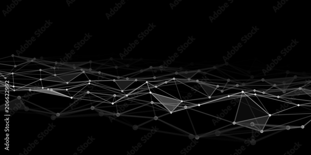 Abstract technology background with connecting dots and lines. Low poly shape.
