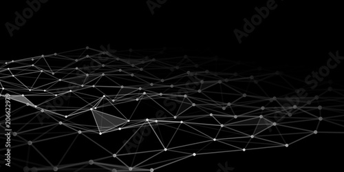 Abstract technology background with connecting dots and lines. Low poly shape.