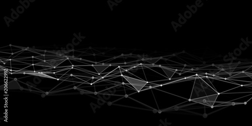 Abstract technology background with connecting dots and lines. Low poly shape.