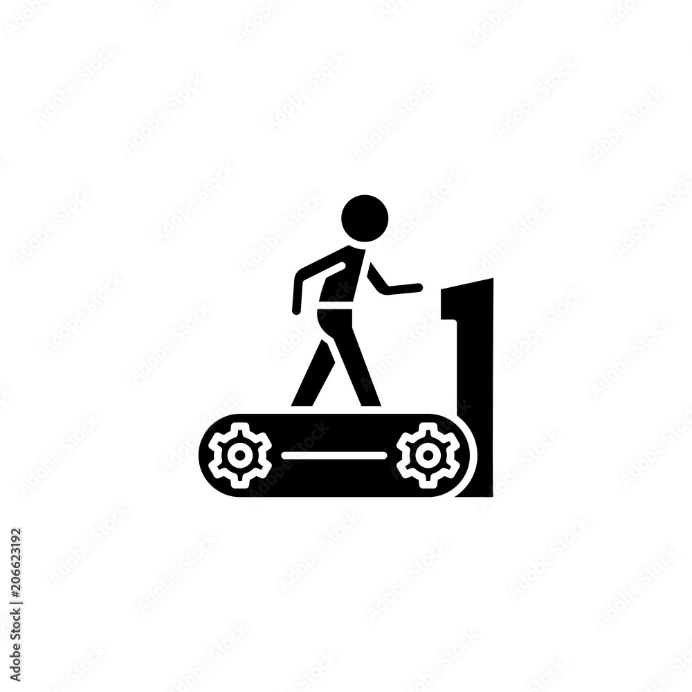 Treadmill black icon concept. Treadmill flat  vector symbol, sign, illustration.