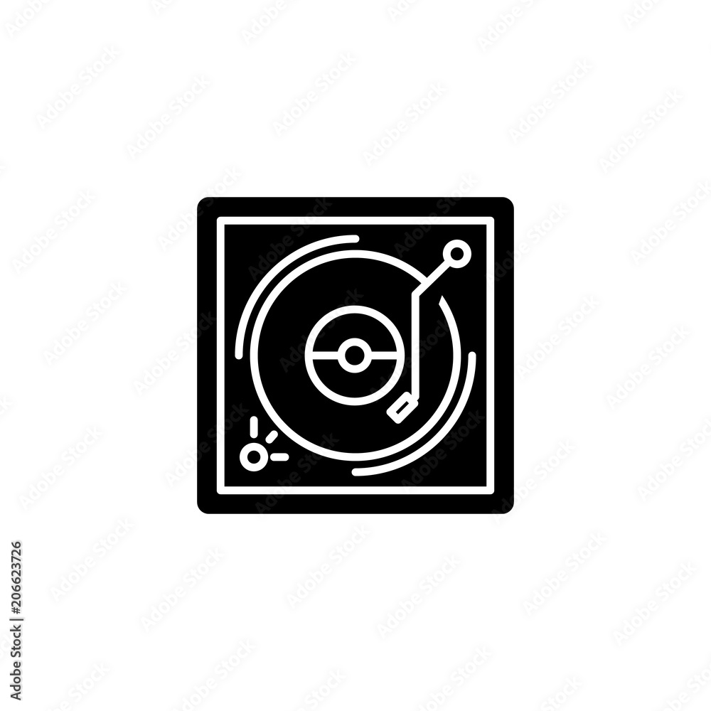 Vinyl player black icon concept. Vinyl player flat  vector symbol, sign, illustration.