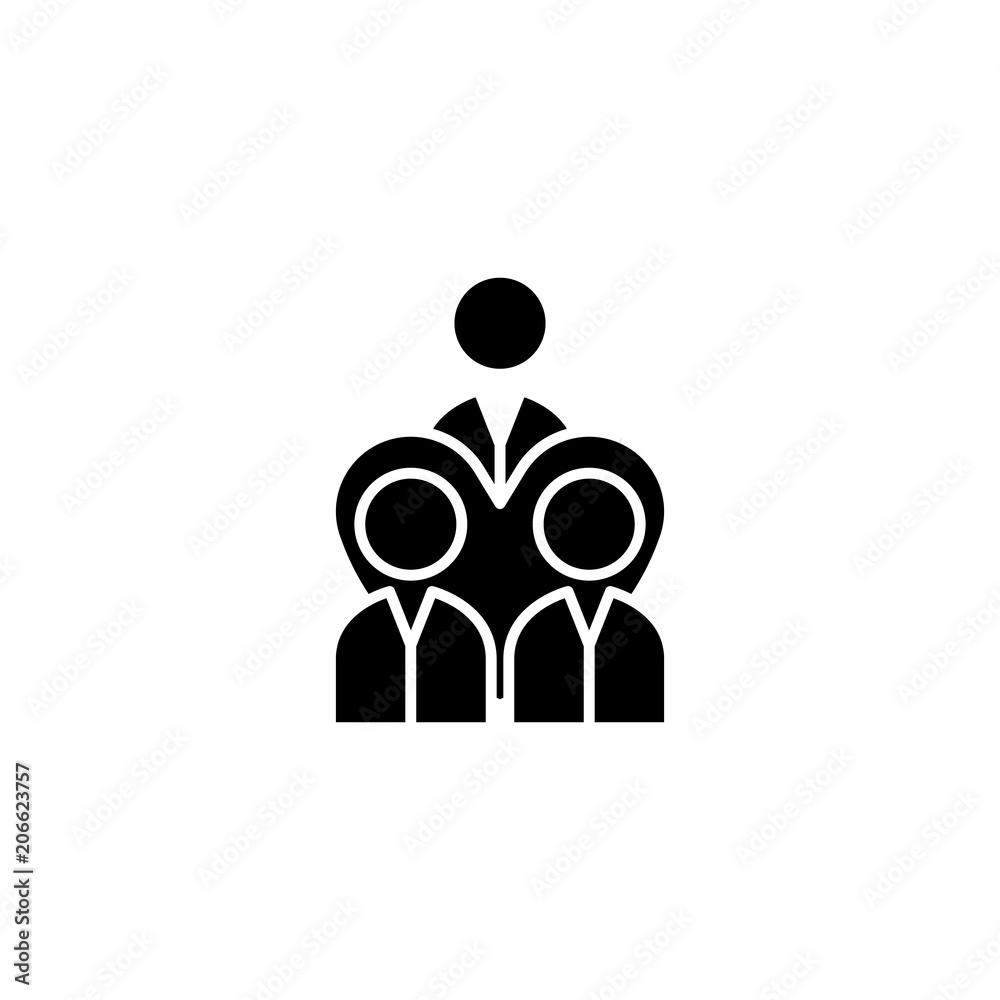 Volunteers team black icon concept. Volunteers team flat vector symbol, sign, illustration. Volunteers team black icon concept. Volunteers team flat vector symbol, sign, illustration.