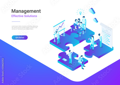 Isometric Flat vector Management Teamwork People Puzzle parts