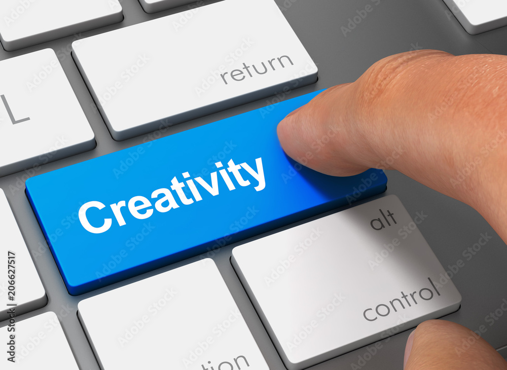 creativity pushing keyboard with finger 3d illustration creativity pushing keyboard with finger 3d illustration