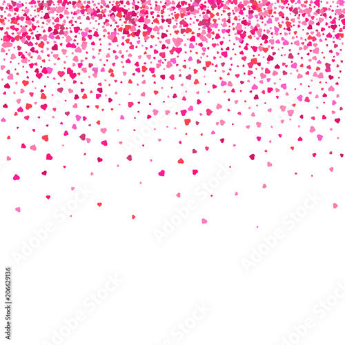 Valentines Day background. Confetti hearts petals falling. Heart shapes isolated on transparent background. Love concept. Vector illustration.