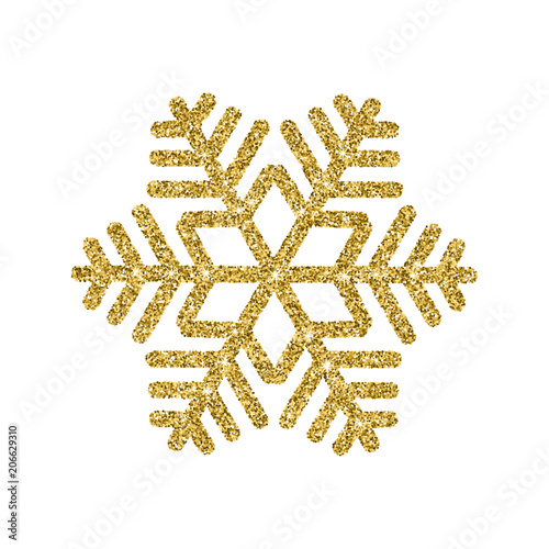 Gold snowflake on white background. Vector illustration.