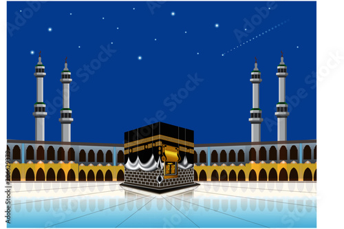 kaaba mosque  (holy mecca building moslem, for hajj, fitr, adha, kareem). suitable for card, printing material, gift, banner sticker and other. easy to modify photo