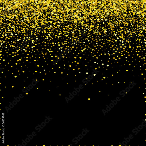 Confetti hearts petals falling. Heart shapes isolated on dark background. Love concept. Valentines Day background. Vector illustration.