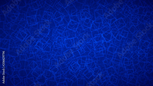 Abstract background of randomly arranged contours of squares in blue colors.