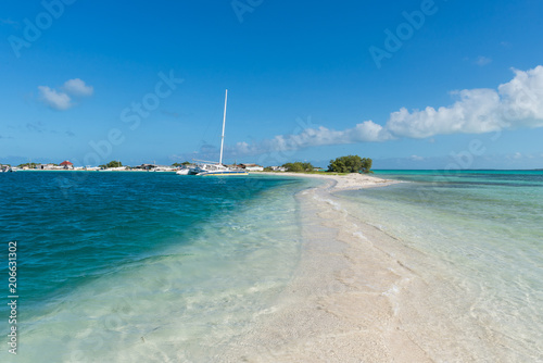 Sand passage between the waters in Pirate Cay, in Los Roques archipelago photo