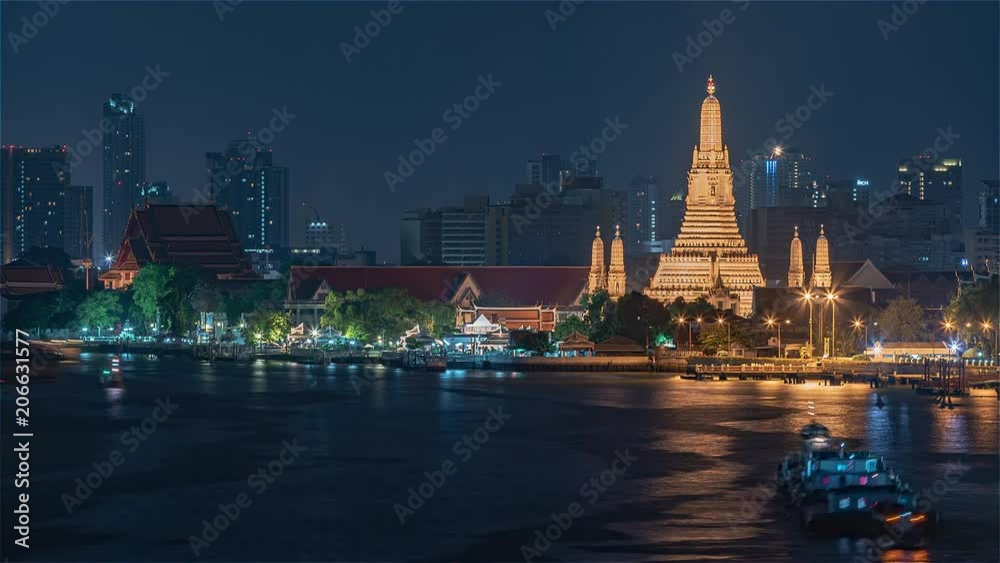 4K Timelapse Sequence of Bangkok, Thailand - The Buddhist temple Wat Arun in Bangkok at night 4K Timelapse Sequence of Bangkok, Thailand - The Buddhist temple Wat Arun in Bangkok at night