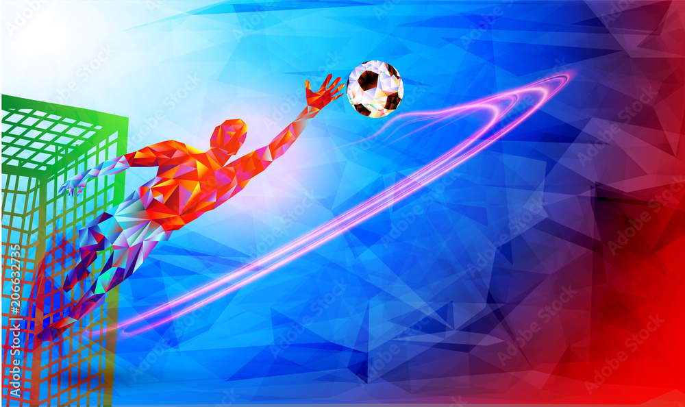 Obraz premium Goalkeeper player the background of the stadium FIFA world cup. Welcome to Russia. Football player in Russia 2018. Fool colour vector illustration