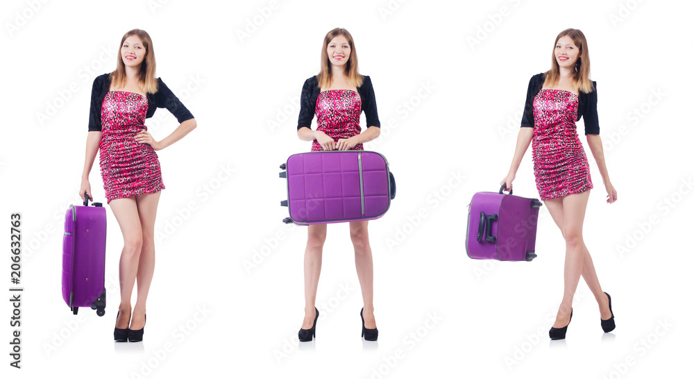 Young girl travelling isolated on the white Young girl travelling isolated on the white