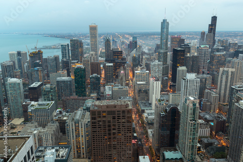 Chicago evening downtown skyline