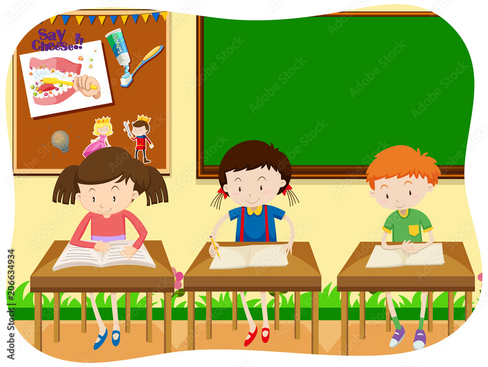 Three Students Learning in Classroom Three Students Learning in Classroom