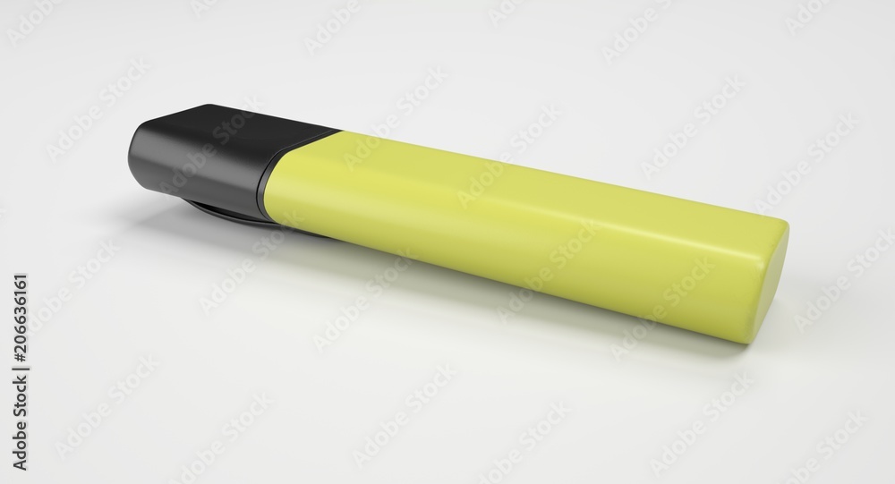 3D rendering - yellow highlighter pen isolated on white background. 3D rendering - yellow highlighter pen isolated on white background.