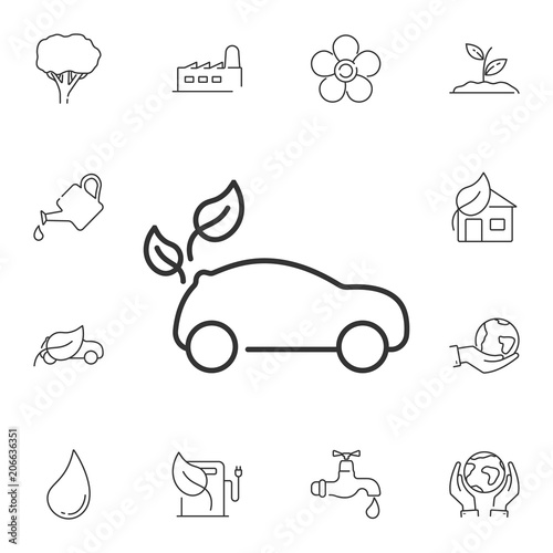 Thin line electric car with leafs icon. Simple element illustration. Thin line electric car with leafs symbol design from Ecology collection set. Can be used in web and mobile © shams89
