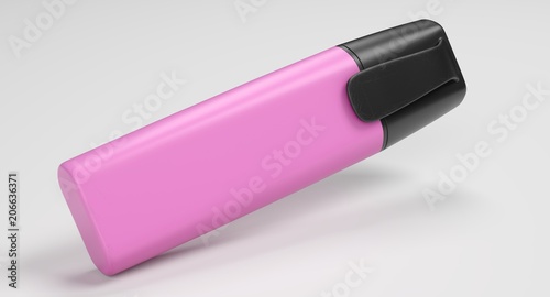 3D rendering - pink highlighter pen isolated on white background.