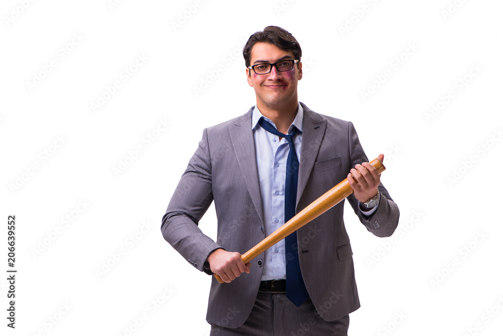Businessman with baseball bat isolated on white Businessman with baseball bat isolated on white