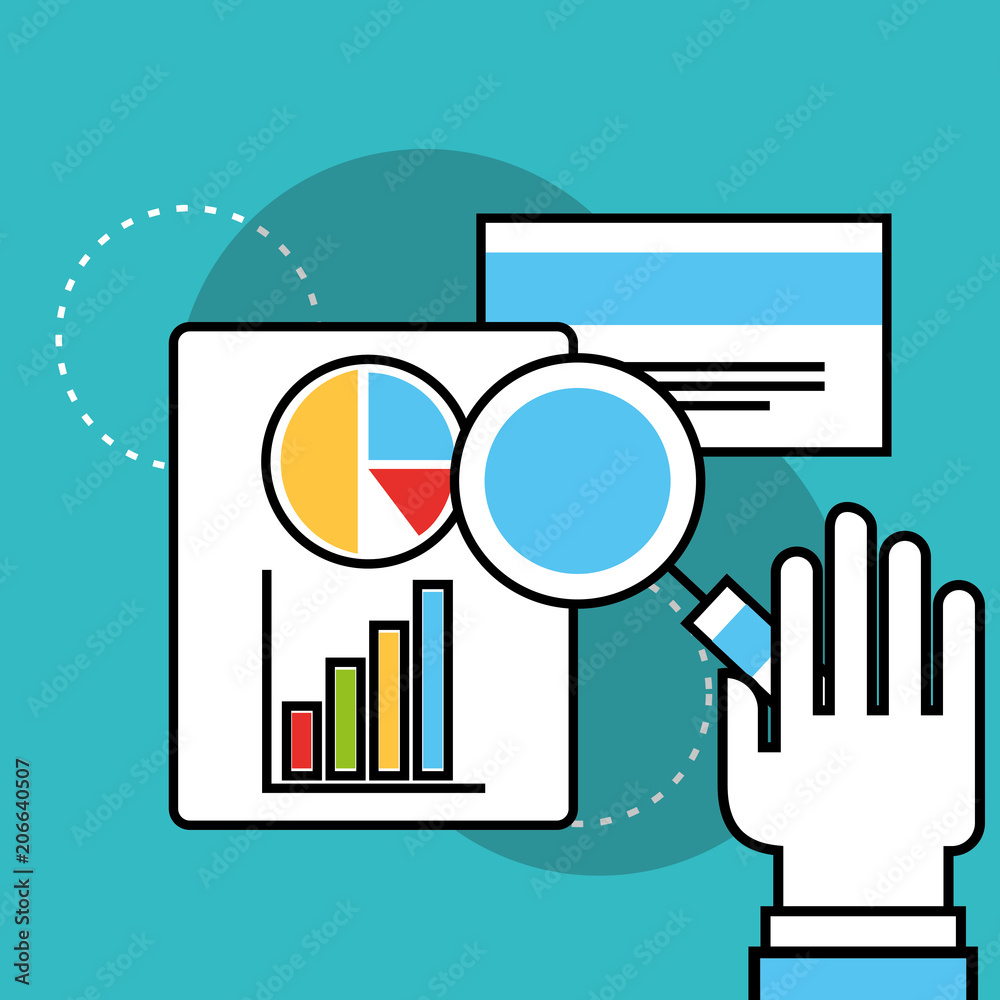 hand holding magnifying glass document and bank card analytics and investment vector illustration hand holding magnifying glass document and bank card analytics and investment vector illustration