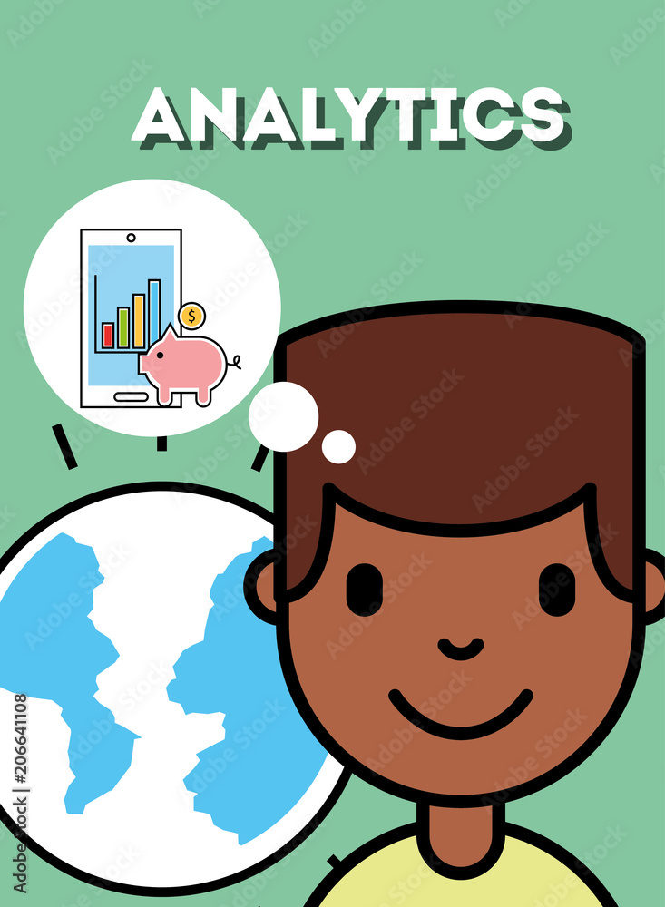 boy phone piggy world analytics business vector illustration boy phone piggy world analytics business vector illustration