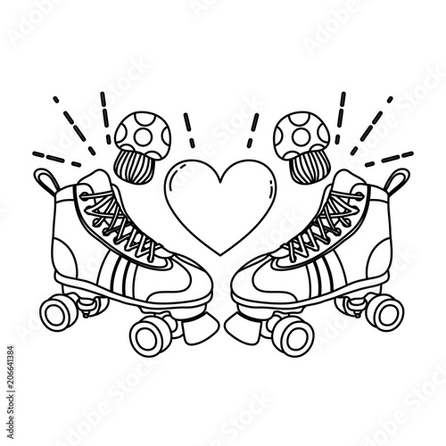 line roller skate style with fungus and heart